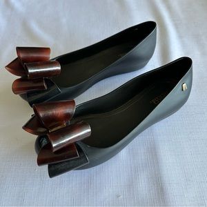 Melissa black ballet flat tortoise shell bow shoes 6.5